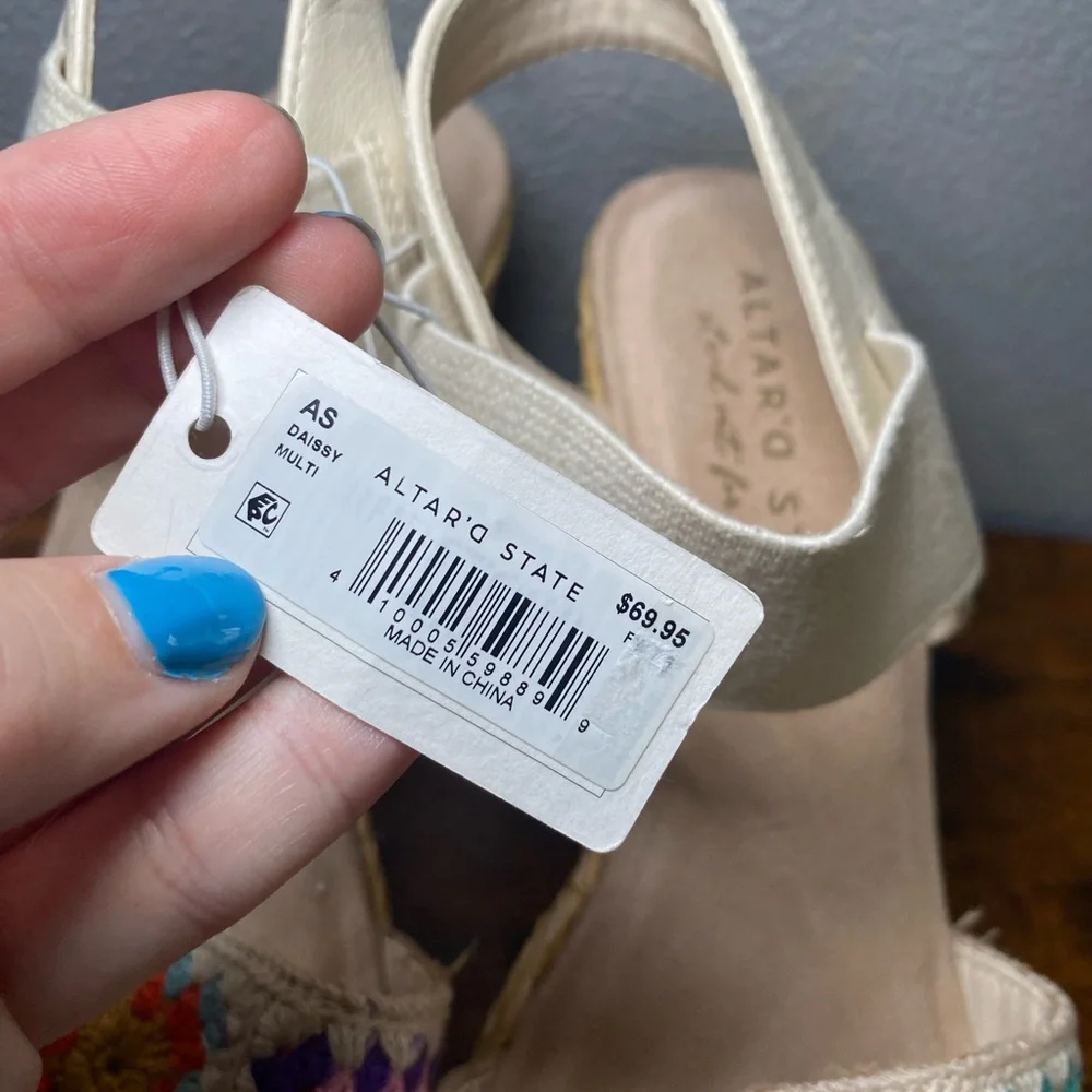 Altar’d State Anthropologie Wedges Size 7.5 NWT Crochet Floral Boho Hippie